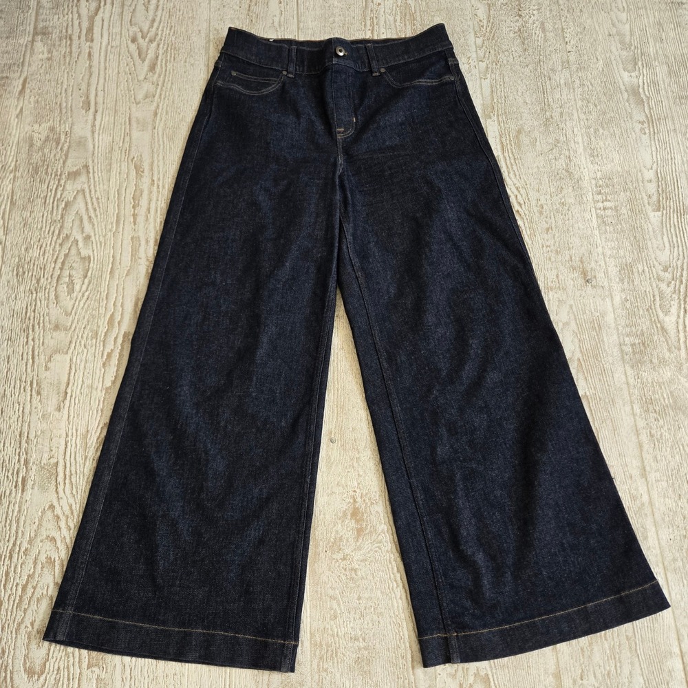Spanx Wide Leg Jeans Dark Indigo High Rise Shaping Denim Size 1X Tall